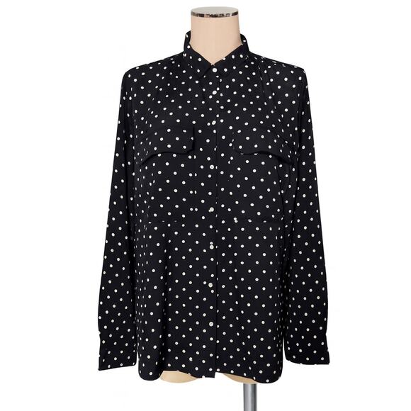 KUT FROM THE CLOTH Black White Polka Dot Button Up Top Blouse Shirt M - Picture 1 of 2